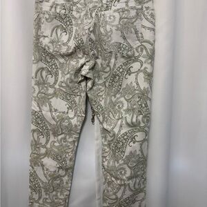 Lauren Ralph Lauren White and Green Paisley Cropped Jeans Size: 12